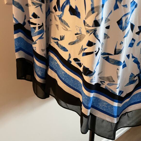 Alfani women's blouse PL Cobalt Broken Mirror Print Bell Sleeve handkerchief - Picture 10 of 16